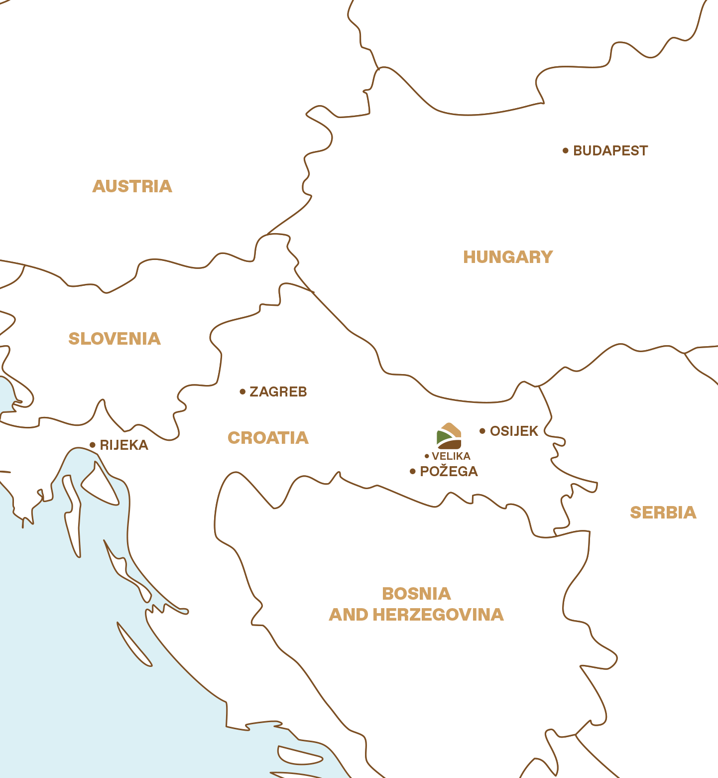 Ella House Velika location map near Papuk Nature Park in Slavonia Croatia